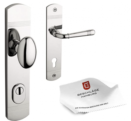 tecnoGRIFF Art dèco Sicherheitsgarnitur EMILY 70-209-03 ZAMAK 92 in matt vernickelt MMN, Nickel poliert MPN PVD  oder Chrom poliert MPC für Haustüren